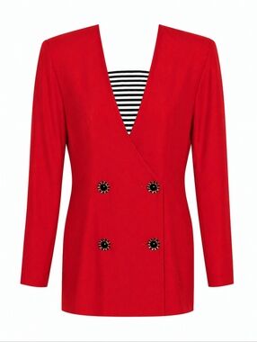 David Benjamin Vintage Vibrant Red Double Breasted Tailored Fit Blazer Blouse